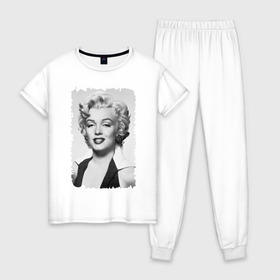 Женская пижама хлопок с принтом Мэрилин Монро (Marilyn Monroe) в Петрозаводске, 100% хлопок | брюки и футболка прямого кроя, без карманов, на брюках мягкая резинка на поясе и по низу штанин | marilyn monroe | актриса | мэрилин монро | певица