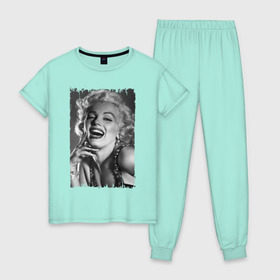 Женская пижама хлопок с принтом Marilyn Monroe в Петрозаводске, 100% хлопок | брюки и футболка прямого кроя, без карманов, на брюках мягкая резинка на поясе и по низу штанин | marilyn monroe | актриса | мэрилин монро | певица