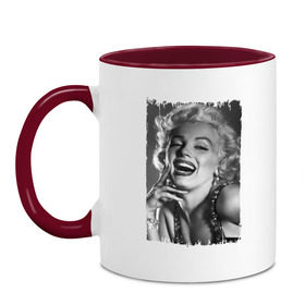 Кружка двухцветная с принтом Marilyn Monroe в Петрозаводске, керамика | объем — 330 мл, диаметр — 80 мм. Цветная ручка и кайма сверху, в некоторых цветах — вся внутренняя часть | Тематика изображения на принте: marilyn monroe | актриса | мэрилин монро | певица