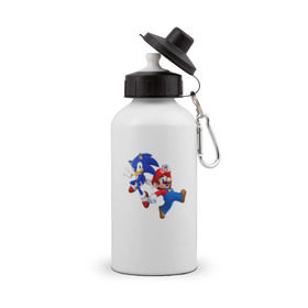 Бутылка спортивная с принтом Sonic and Mario в Петрозаводске, металл | емкость — 500 мл, в комплекте две пластиковые крышки и карабин для крепления | nintendo | марио | нинтендо