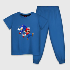 Детская пижама хлопок с принтом Sonic and Mario в Петрозаводске, 100% хлопок |  брюки и футболка прямого кроя, без карманов, на брюках мягкая резинка на поясе и по низу штанин
 | nintendo | марио | нинтендо