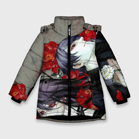 Зимняя куртка для девочек 3D с принтом Токийский Гуль в Петрозаводске, ткань верха — 100% полиэстер; подклад — 100% полиэстер, утеплитель — 100% полиэстер. | длина ниже бедра, удлиненная спинка, воротник стойка и отстегивающийся капюшон. Есть боковые карманы с листочкой на кнопках, утяжки по низу изделия и внутренний карман на молнии. 

Предусмотрены светоотражающий принт на спинке, радужный светоотражающий элемент на пуллере молнии и на резинке для утяжки. | anime | ghoul | tokyo | tokyo ghoul | гуль