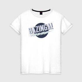 Женская футболка хлопок с принтом Black Big Bang Theory Bazinga в Петрозаводске, 100% хлопок | прямой крой, круглый вырез горловины, длина до линии бедер, слегка спущенное плечо | black big bang theory bazinga теория большого