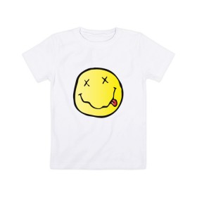 Детская футболка хлопок с принтом Нирвана в Петрозаводске, 100% хлопок | круглый вырез горловины, полуприлегающий силуэт, длина до линии бедер | smells like teen spirit | кобейн | нирвана | нирванарок