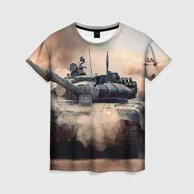 Женская футболка 3D с принтом Танк в Петрозаводске, 100% полиэфир ( синтетическое хлопкоподобное полотно) | прямой крой, круглый вырез горловины, длина до линии бедер | армия | войска | сила | танк | танки | танкист | танковые войска