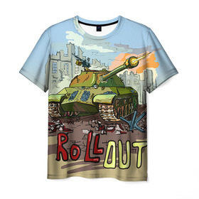 Мужская футболка 3D с принтом Танк roll out в Петрозаводске, 100% полиэфир | прямой крой, круглый вырез горловины, длина до линии бедер | Тематика изображения на принте: roll out | армия | войска | сила | танк | танки | танкист | танковые войска