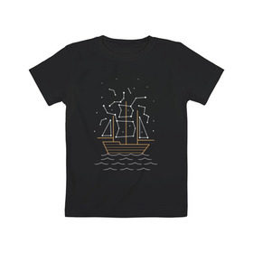 Детская футболка хлопок с принтом Звездный корабль в Петрозаводске, 100% хлопок | круглый вырез горловины, полуприлегающий силуэт, длина до линии бедер | волны | звезды | корабль | море | паруса | созвездия