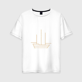 Женская футболка хлопок Oversize с принтом Звездный корабль в Петрозаводске, 100% хлопок | свободный крой, круглый ворот, спущенный рукав, длина до линии бедер
 | волны | звезды | корабль | море | паруса | созвездия