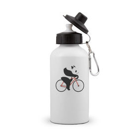 Бутылка спортивная с принтом Панда на велосипеде в Петрозаводске, металл | емкость — 500 мл, в комплекте две пластиковые крышки и карабин для крепления | панда