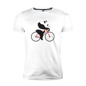 Мужская футболка премиум с принтом Панда на велосипеде в Петрозаводске, 92% хлопок, 8% лайкра | приталенный силуэт, круглый вырез ворота, длина до линии бедра, короткий рукав | панда