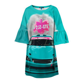 Детское платье 3D с принтом 2 JZ GTE в Петрозаводске, 100% полиэстер | прямой силуэт, чуть расширенный к низу. Круглая горловина, на рукавах — воланы | 2jz gte | altezza | drift | jdm | toyota | альтеза | гонка | ждм