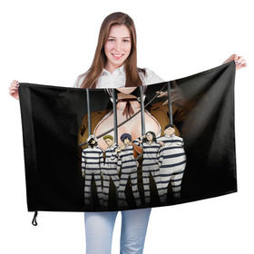 Флаг 3D с принтом Prison School в Петрозаводске, 100% полиэстер | плотность ткани — 95 г/м2, размер — 67 х 109 см. Принт наносится с одной стороны | kangoku gakuen | kiyoshi fujino | киёши фуджино | призон скул