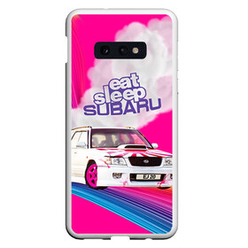 Чехол для Samsung S10E с принтом Subaru в Петрозаводске, Силикон | Область печати: задняя сторона чехла, без боковых панелей | Тематика изображения на принте: drag | eat | ej20 | forester | jdm | rainbow | sf5 | sleep | subaru | субару | супердрифтбитва | форестер