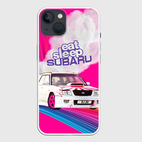 Чехол для iPhone 13 с принтом Subaru в Петрозаводске,  |  | Тематика изображения на принте: drag | eat | ej20 | forester | jdm | rainbow | sf5 | sleep | subaru | субару | супердрифтбитва | форестер