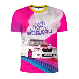 Мужская футболка 3D спортивная с принтом Subaru в Петрозаводске, 100% полиэстер с улучшенными характеристиками | приталенный силуэт, круглая горловина, широкие плечи, сужается к линии бедра | drag | eat | ej20 | forester | jdm | rainbow | sf5 | sleep | subaru | субару | супердрифтбитва | форестер