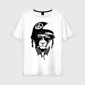 Женская футболка хлопок Oversize с принтом Pacific cat в Петрозаводске, 100% хлопок | свободный крой, круглый ворот, спущенный рукав, длина до линии бедер
 | кот | крутой кот | лев | пацифик