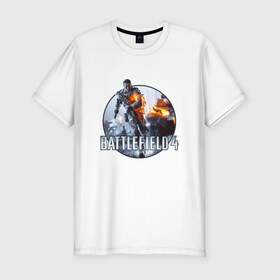 Мужская футболка премиум с принтом Battlefield 4 в Петрозаводске, 92% хлопок, 8% лайкра | приталенный силуэт, круглый вырез ворота, длина до линии бедра, короткий рукав | Тематика изображения на принте: логотип battlefield 4bf battlefield
