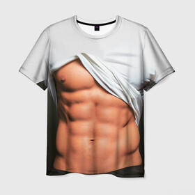 Мужская футболка 3D с принтом Идеальное тело в Петрозаводске, 100% полиэфир | прямой крой, круглый вырез горловины, длина до линии бедер | Тематика изображения на принте: идеальное | пресс | спорт | тело | торс