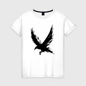 Женская футболка хлопок с принтом Ворон в Петрозаводске, 100% хлопок | прямой крой, круглый вырез горловины, длина до линии бедер, слегка спущенное плечо | ворона | черная ворона | черная ворона в виде рисунка краской | черниламиворон