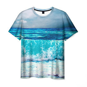 Мужская футболка 3D с принтом Волны в Петрозаводске, 100% полиэфир | прямой крой, круглый вырез горловины, длина до линии бедер | Тематика изображения на принте: берег | вода | волны | море | пейзаж | прилив