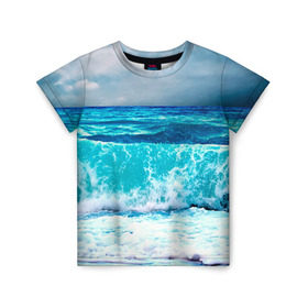 Детская футболка 3D с принтом Волны в Петрозаводске, 100% гипоаллергенный полиэфир | прямой крой, круглый вырез горловины, длина до линии бедер, чуть спущенное плечо, ткань немного тянется | берег | вода | волны | море | пейзаж | прилив