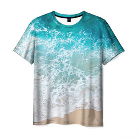 Мужская футболка 3D с принтом Берег в Петрозаводске, 100% полиэфир | прямой крой, круглый вырез горловины, длина до линии бедер | Тематика изображения на принте: берег | вода | волны | море | пляж | прилив