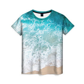 Женская футболка 3D с принтом Берег в Петрозаводске, 100% полиэфир ( синтетическое хлопкоподобное полотно) | прямой крой, круглый вырез горловины, длина до линии бедер | берег | вода | волны | море | пляж | прилив
