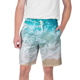 Мужские шорты 3D с принтом Берег в Петрозаводске,  полиэстер 100% | прямой крой, два кармана без застежек по бокам. Мягкая трикотажная резинка на поясе, внутри которой широкие завязки. Длина чуть выше колен | Тематика изображения на принте: берег | вода | волны | море | пляж | прилив