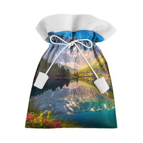 Подарочный 3D мешок с принтом Природа в Петрозаводске, 100% полиэстер | Размер: 29*39 см | Тематика изображения на принте: горы | облака | озеро | пейзаж