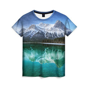 Женская футболка 3D с принтом Отражение в Петрозаводске, 100% полиэфир ( синтетическое хлопкоподобное полотно) | прямой крой, круглый вырез горловины, длина до линии бедер | горы | облака | озеро | пейзаж