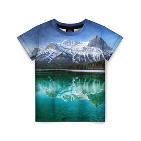Детская футболка 3D с принтом Отражение в Петрозаводске, 100% гипоаллергенный полиэфир | прямой крой, круглый вырез горловины, длина до линии бедер, чуть спущенное плечо, ткань немного тянется | горы | облака | озеро | пейзаж