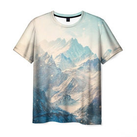 Мужская футболка 3D с принтом Горы в Петрозаводске, 100% полиэфир | прямой крой, круглый вырез горловины, длина до линии бедер | горы | облака | пейзаж