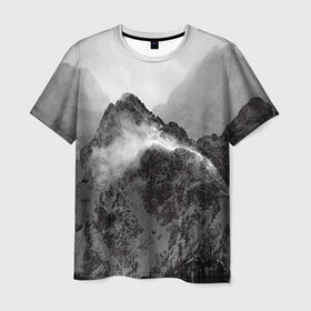 Мужская футболка 3D с принтом Горы в Петрозаводске, 100% полиэфир | прямой крой, круглый вырез горловины, длина до линии бедер | Тематика изображения на принте: горы | облака | пейзаж