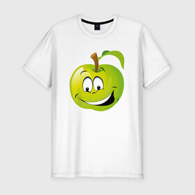 Мужская футболка премиум с принтом Яблоко в Петрозаводске, 92% хлопок, 8% лайкра | приталенный силуэт, круглый вырез ворота, длина до линии бедра, короткий рукав | смайлик | улыбка | фрукты | яблоко | яблокосмайл