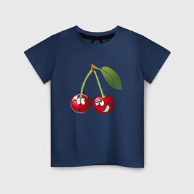 Детская футболка хлопок с принтом Вишня в Петрозаводске, 100% хлопок | круглый вырез горловины, полуприлегающий силуэт, длина до линии бедер | вишнявишня | смайл | смайлик | улыбка | фрукты