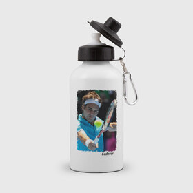 Бутылка спортивная с принтом Роджер Федерер в Петрозаводске, металл | емкость — 500 мл, в комплекте две пластиковые крышки и карабин для крепления | roger federer | роджер федерер | теннис | чампион
