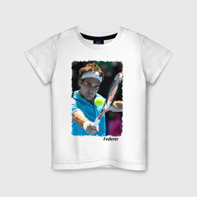 Детская футболка хлопок с принтом Роджер Федерер в Петрозаводске, 100% хлопок | круглый вырез горловины, полуприлегающий силуэт, длина до линии бедер | Тематика изображения на принте: roger federer | роджер федерер | теннис | чампион