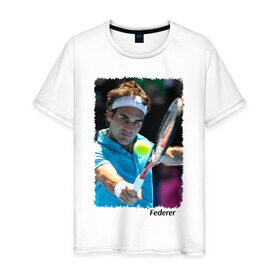 Мужская футболка хлопок с принтом Роджер Федерер в Петрозаводске, 100% хлопок | прямой крой, круглый вырез горловины, длина до линии бедер, слегка спущенное плечо. | roger federer | роджер федерер | теннис | чампион