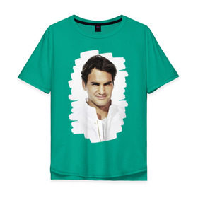 Мужская футболка хлопок Oversize с принтом Roger Federer в Петрозаводске, 100% хлопок | свободный крой, круглый ворот, “спинка” длиннее передней части | Тематика изображения на принте: roger federer | роджер федерер | теннис | чемпион