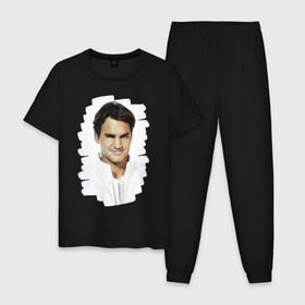 Мужская пижама хлопок с принтом Roger Federer в Петрозаводске, 100% хлопок | брюки и футболка прямого кроя, без карманов, на брюках мягкая резинка на поясе и по низу штанин
 | roger federer | роджер федерер | теннис | чемпион