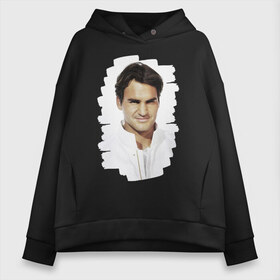 Женское худи Oversize хлопок с принтом Roger Federer в Петрозаводске, френч-терри — 70% хлопок, 30% полиэстер. Мягкий теплый начес внутри —100% хлопок | боковые карманы, эластичные манжеты и нижняя кромка, капюшон на магнитной кнопке | roger federer | роджер федерер | теннис | чемпион