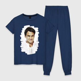 Женская пижама хлопок с принтом Roger Federer в Петрозаводске, 100% хлопок | брюки и футболка прямого кроя, без карманов, на брюках мягкая резинка на поясе и по низу штанин | roger federer | роджер федерер | теннис | чемпион