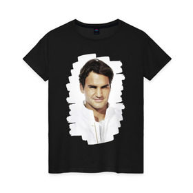 Женская футболка хлопок с принтом Roger Federer в Петрозаводске, 100% хлопок | прямой крой, круглый вырез горловины, длина до линии бедер, слегка спущенное плечо | roger federer | роджер федерер | теннис | чемпион