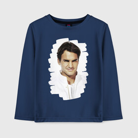 Детский лонгслив хлопок с принтом Roger Federer в Петрозаводске, 100% хлопок | круглый вырез горловины, полуприлегающий силуэт, длина до линии бедер | roger federer | роджер федерер | теннис | чемпион