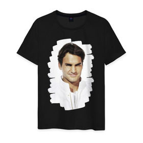 Мужская футболка хлопок с принтом Roger Federer в Петрозаводске, 100% хлопок | прямой крой, круглый вырез горловины, длина до линии бедер, слегка спущенное плечо. | Тематика изображения на принте: roger federer | роджер федерер | теннис | чемпион