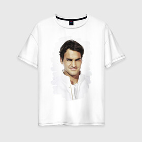 Женская футболка хлопок Oversize с принтом Roger Federer в Петрозаводске, 100% хлопок | свободный крой, круглый ворот, спущенный рукав, длина до линии бедер
 | roger federer | роджер федерер | теннис | чемпион