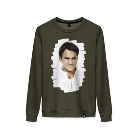 Женский свитшот хлопок с принтом Roger Federer в Петрозаводске, 100% хлопок | прямой крой, круглый вырез, на манжетах и по низу широкая трикотажная резинка  | roger federer | роджер федерер | теннис | чемпион