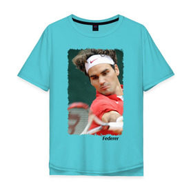 Мужская футболка хлопок Oversize с принтом Роджер Федерер в Петрозаводске, 100% хлопок | свободный крой, круглый ворот, “спинка” длиннее передней части | roger federer | роджер федерер | теннис | чемпион