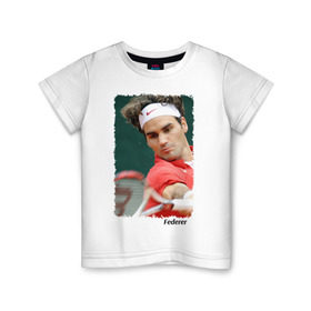 Детская футболка хлопок с принтом Роджер Федерер в Петрозаводске, 100% хлопок | круглый вырез горловины, полуприлегающий силуэт, длина до линии бедер | roger federer | роджер федерер | теннис | чемпион