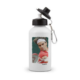 Бутылка спортивная с принтом Роджер Федерер в Петрозаводске, металл | емкость — 500 мл, в комплекте две пластиковые крышки и карабин для крепления | roger federer | роджер федерер | теннис | чемпион